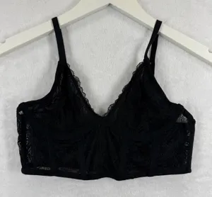 Black Floral Lace Longline Bralette‎ V-Neck Adjustable Straps Size Small READ thumbnail 1