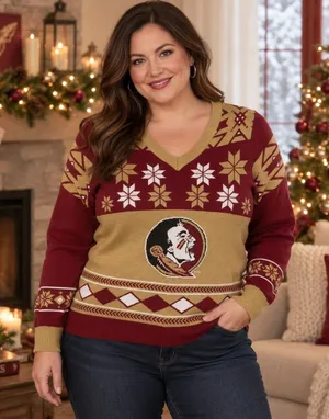 Foco FSU Seminoles Ugly Christmas Womens Sweater XL Retro VNeck Tailgate Holiday thumbnail 1