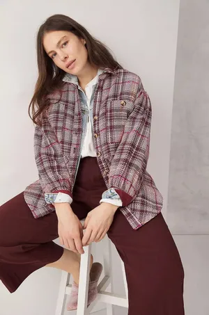Anthropologie Hudson Plaid Shirt Jacket Pink Plaid Button Down Shacket Size M thumbnail 1