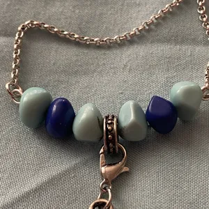 14” Necklace Silver Tone Owl On Branch Pendant Turquoise & Blue Stones thumbnail 4
