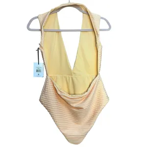 Revel Rey Dean Deep‎ V One Piece Swimsuit Size Medium Peach Swim Resort Vacation thumbnail 2