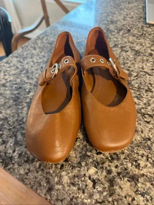 Quince Italian leather buckle Maryjane flats size 6 tan thumbnail 3