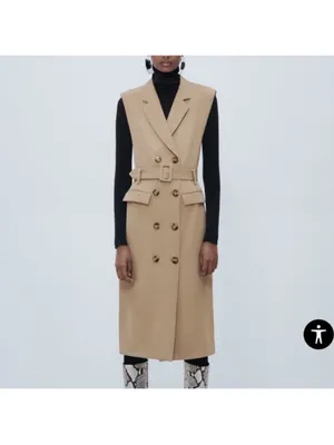 Zara Sleeveless Double-Breasted Belted Maxi Dress in Tan thumbnail 2