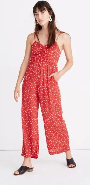 Madewell ruched wide leg jumpsuit in prairie posies women's 14 business casual‎ thumbnail 1