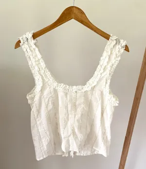 Zara Ruffle Eyelet Lace Tie Front Tank Top in White - XS thumbnail 7