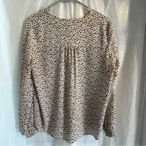 Pleione Women's Blouse Sz Medium Black & Cream Dotted Pullover Long‎ Sleeve Work thumbnail 2
