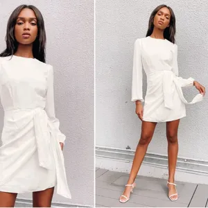 LULU's Bachelorette Engagement Bridal Sexy Long Sleeve Wrap Mini Dress thumbnail 2