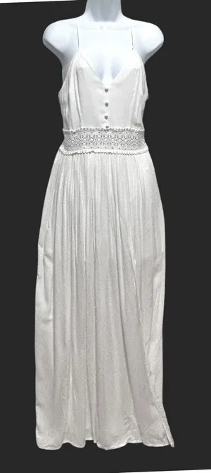 Pink Lily‎ Boho Cottage Maxi Dress M White Lace Waist Fairy Ethereal Festival thumbnail 1