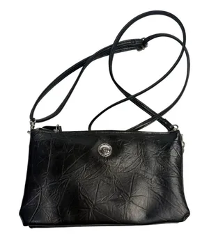 Stone‎ Mountain Black Leather Crossbody Purse Organizer Bag 8.5"x6" Zip Pockets thumbnail 1