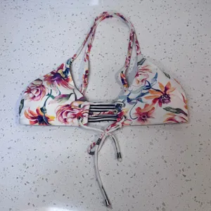 Tropical‎ Floral Lace Up Bikini Top XS White Striped Lining Summer Swimwear thumbnail 1