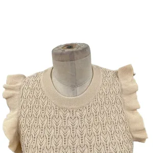 Anthropologie Current Air Dress Mini Sweater Ruffle Crewneck‎ Beige Size Small thumbnail 5