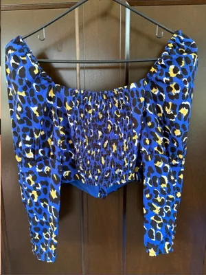 NWT RAHI Chloe Puff Shoulder Blue Animal Print Crop Top Size XS thumbnail 11