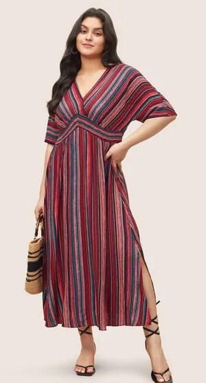 BloomChic Striped Contrast Dolman Sleeve Shirred Pocket Maxi Dress size 12 nwt thumbnail 1