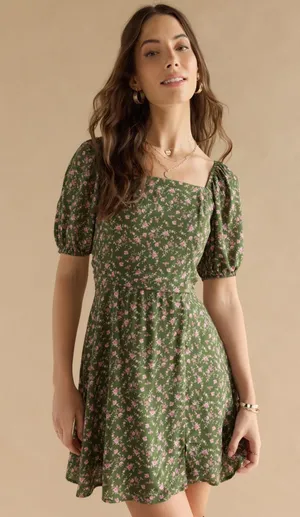 Francesca’s Floral Green Dress thumbnail 1