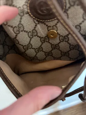 Authentic GUCCI Brown & Cream GG Supreme Monogram Drawstring Shoulder Bag Purse thumbnail 9