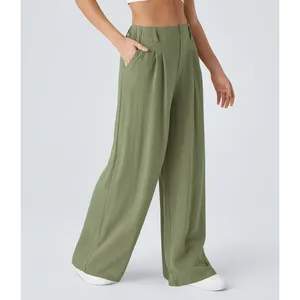 Halara Wide Leg Flowy Solid Palazzo Casual Linen Feel Pants Catkin Green XL thumbnail 6