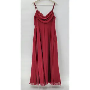 Azazie Gown Womens Large Red Pleated Chiffon High Slit Prom Bridesmaid Dress thumbnail 3