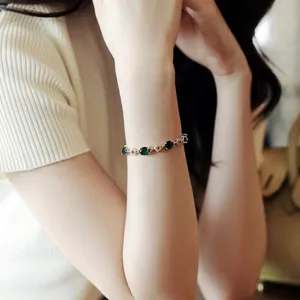 18K Gold Plated Green Crystal Emerald Charm Bracelet for Women thumbnail 3