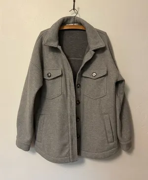 Boutique Gray Fleece Button Down Jacket thumbnail 1