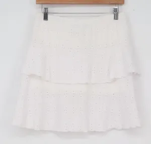 Gitane Skort Womens M CJ2 White Eyelet Lace Tiered Ruffle Stretch Pocket Good thumbnail 1