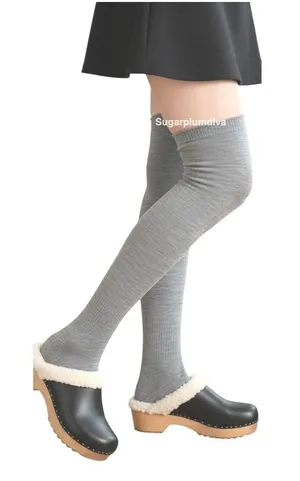 Gray Thick Over the Knee Thigh High Socks ONE SIZE Emo Punk Preppy NEW thumbnail 1