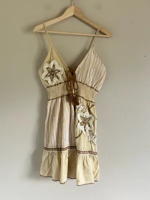 Summer Mini Cotton small Dress NWT Tan thumbnail 2