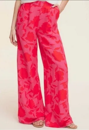 kate spade x Target Pink Red Floral Wide-Leg Linen Blend Pants XL thumbnail 1