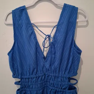 A Hint Of Blush Blue Sundress w/ Side Cutouts Sleeveless Back Tie Women's size L thumbnail 8
