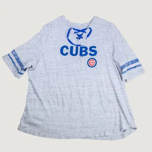 Fanatics Chicago Cubs T-Shirt Women 4X Grey Lace Up Neck Short Sleeve MLB Jersey thumbnail 1