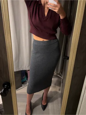 NWT Gap Column Merino Wool Sweater Skirt Midi in Gray Size XS thumbnail 4