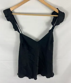 Victorias Secret Satin Ruffle Cross Back Tank Black Size Small thumbnail 1