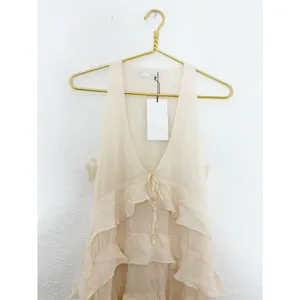 Zara Chiffon Ruffled Cream Midi Dress 4772/314 NWT Size Small Boho Romantic thumbnail 5