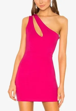 NWT Superdown Nava Asymmetrical Mini Dress Size XS Pink Bodycon Party Glam thumbnail 1