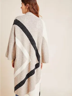 Anthropologie Antonia Neutral Geometric Open-Front Coatigan in Beige and Black L thumbnail 2