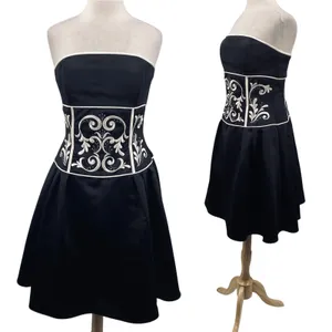 Vintage Y2k Jessica McClintock Satin Cocktail Dress Strapless Fit & Flare Black thumbnail 2