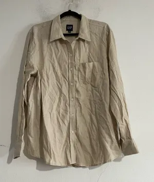 Gap Linen Rayon Button Down Shirt Khaki Tan XL Coastal Preppy Neutral Euro thumbnail 1