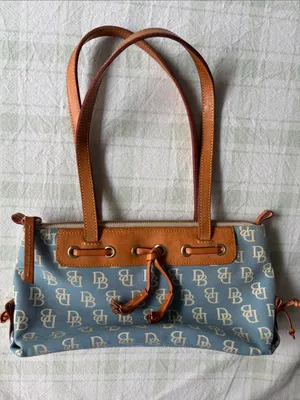 Dooney & Bourke Light Blue Canvas Shoulder Bag with Tan Leather Trim thumbnail 1