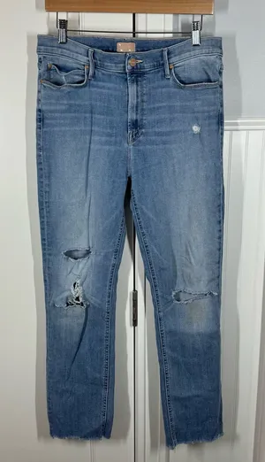 Mother The Mid Rise Dazzler Ankle Fray Weekend Kitten Jeans size 33‎ thumbnail 1