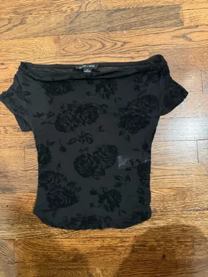 silence + noise Black Floral Burnout Boatneck Tee thumbnail 2