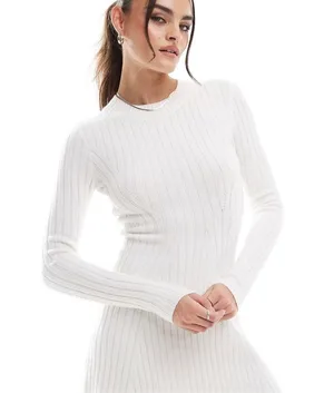 Hollister knit long sleeve mini dress in cream medium thumbnail 3