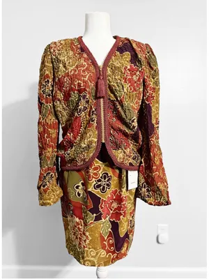 Rickie Freeman Teri Jon New Silk Skirt Set Brown Size 8 thumbnail 2