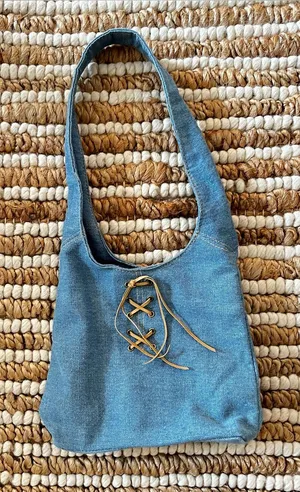 Y2K light Blue Denim Shoulder mini Bag with Lace-Up Detail thumbnail 1