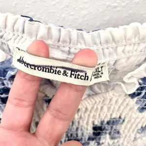 NWT Abercrombie & Fitch Smoked Floral Mini Dress XXLT Ivory Blue Coastal Romance thumbnail 3