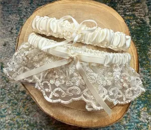 Vintage set sparkle lace bridal wedding leg garter thumbnail 1