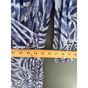 Oops California Vintage 80s Blue Abstract Batik Rayon Wrap‎ Midi Dress 13/14 thumbnail 6