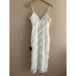 Lulus More Than Gorgeous White Mesh Ruffled Swiss Dot Midi Dress Size Small NWT thumbnail 4