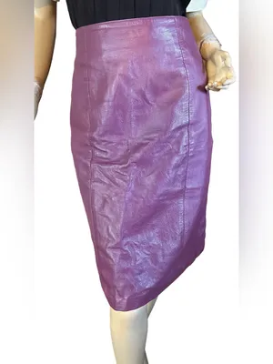 Vintage 1990'S Plum Purple Leather Midi Skirt (14) thumbnail 2
