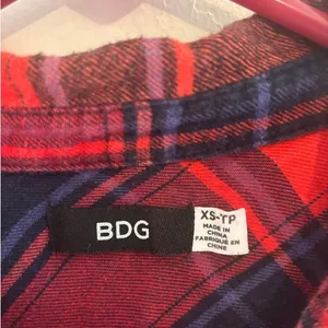 BDG‎ Red Navy Plaid Flannel Button Up Shirt Long Sleeve Women XS Gorpcore Trails thumbnail 3