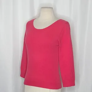GARNET HILL Cashmere Sweater Scoop Neck Solid Pink Bright Pullover X-Small thumbnail 6