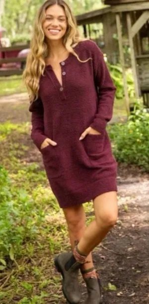 Natural Life Cozy Up Sweater Dress Purple Maroon Knit Cozy Long Sleeve Size L thumbnail 1
